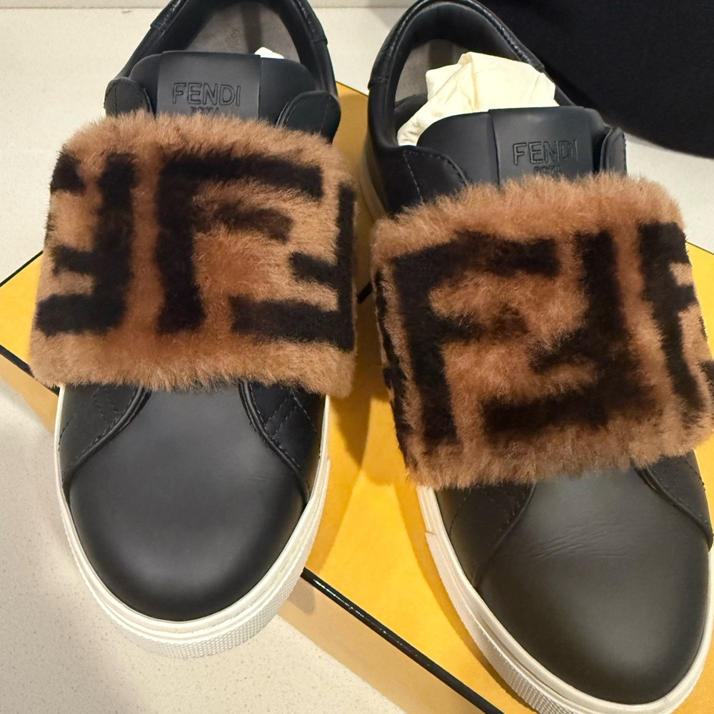 Fendi Black and Brown Fur Sneakers 36